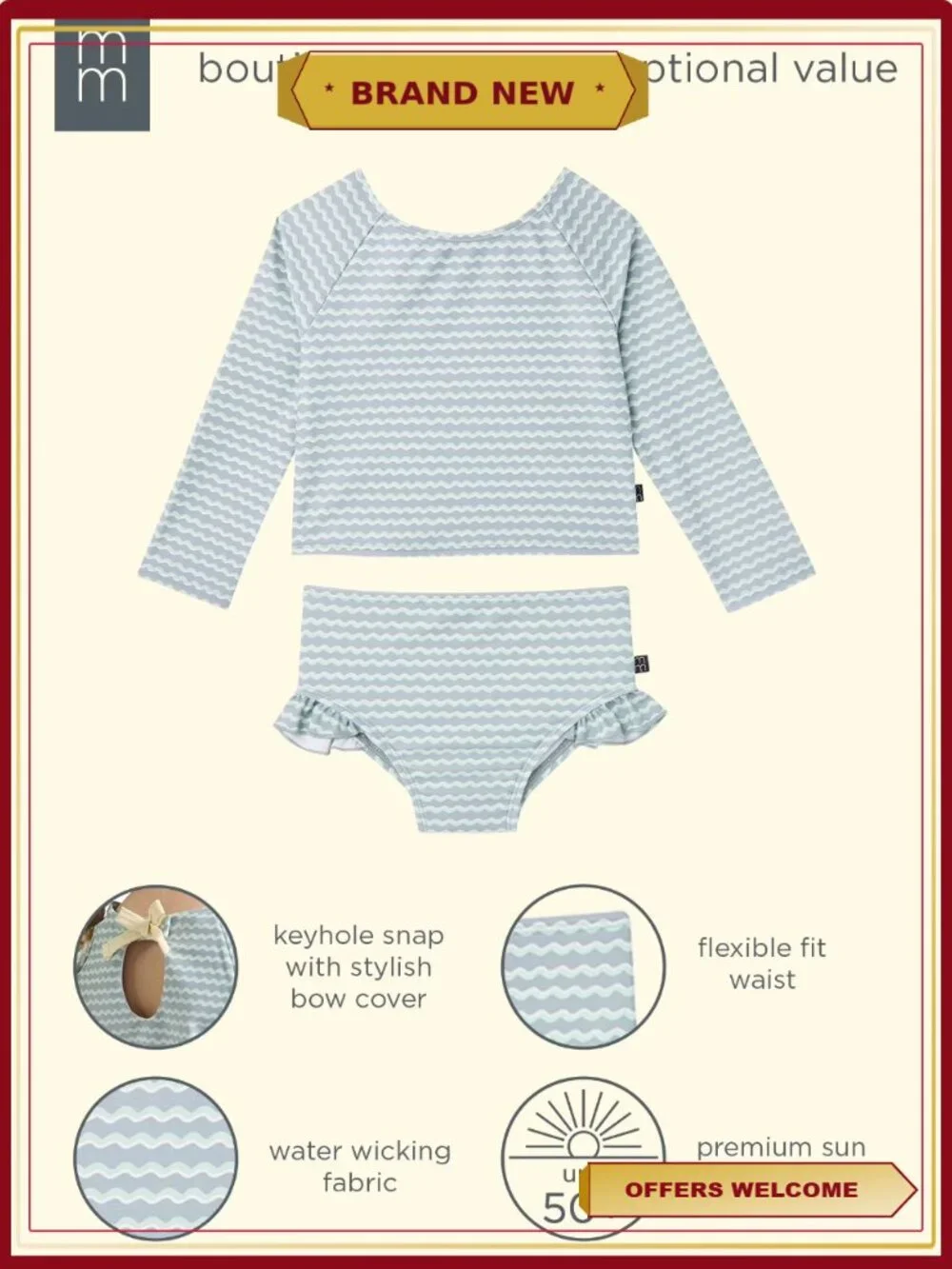 Girl's UPF 50+ Rashguard Set with Keyhole Back
